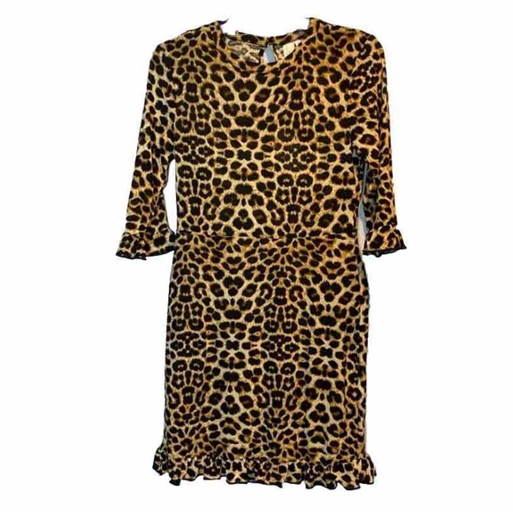 Miss Molly leopard print dress ruffles elbow length sleeve small NWT mobwife - Picture 1 of 10